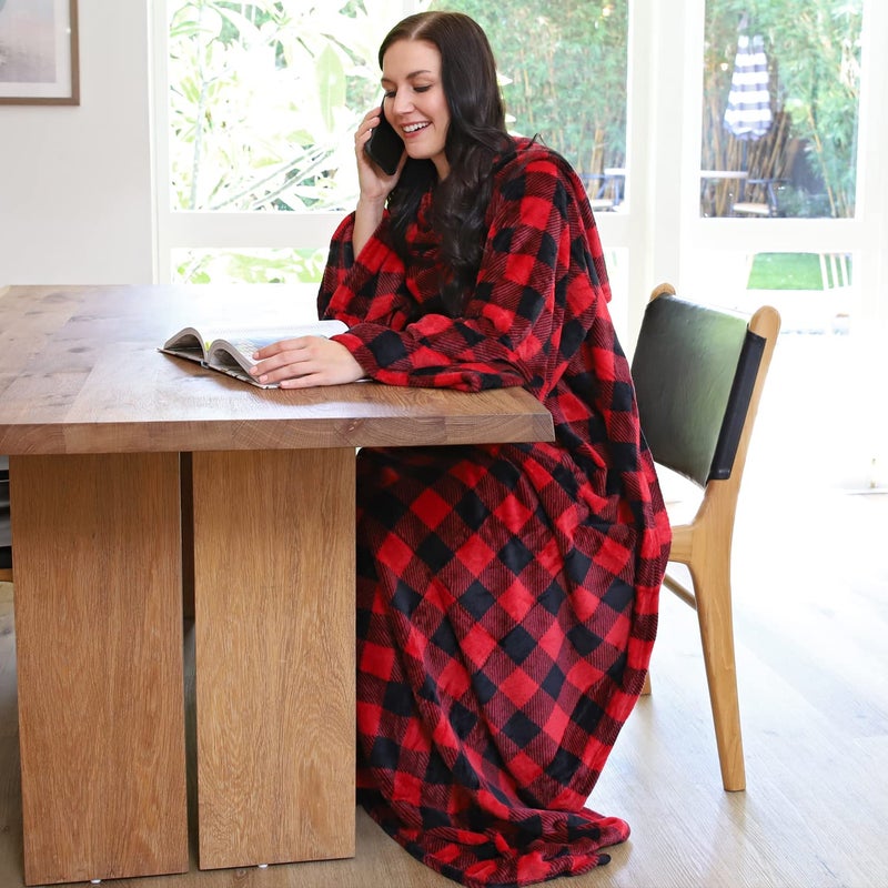 Catalonia Wearable Blanket with Sleeves and Pocket, Cozy Soft Fleece Mink Micro Plush Wrap Throws Blanket Robe for Women and Men - Image 3